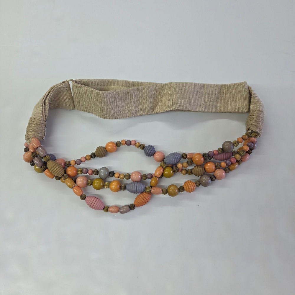 Carolyn Tanner Beaded Belt Womens One Size Tan‎ Multi Color Boho Adjustable
